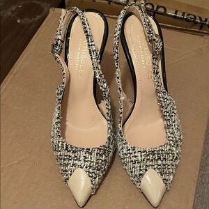 Boutique Soles Tweed Slingback Heels - Black and Cream